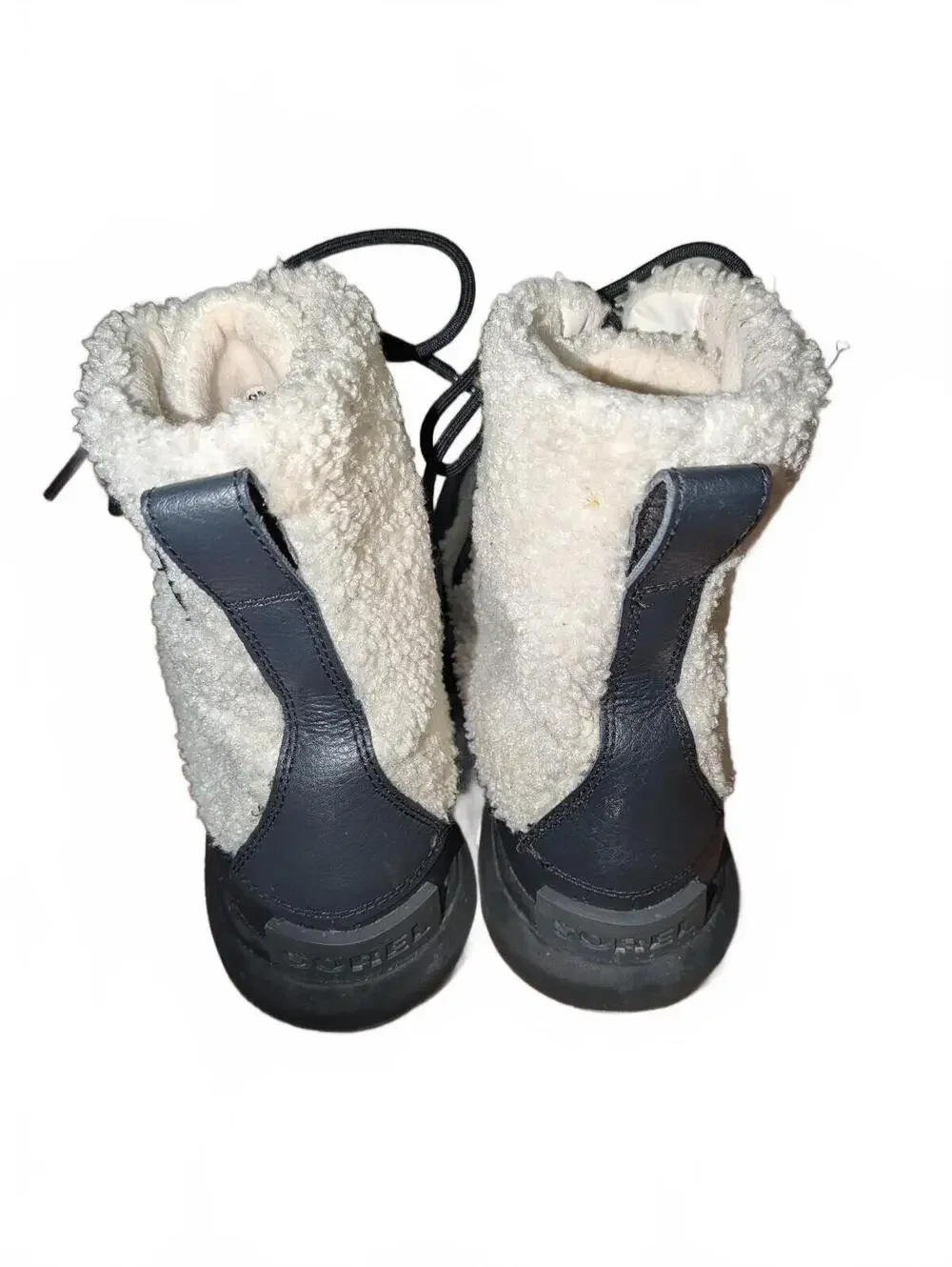Sorel Women's 8.5 Explorer II Joan Cozy Black White Sherpa Lace-Up Winter Boots
